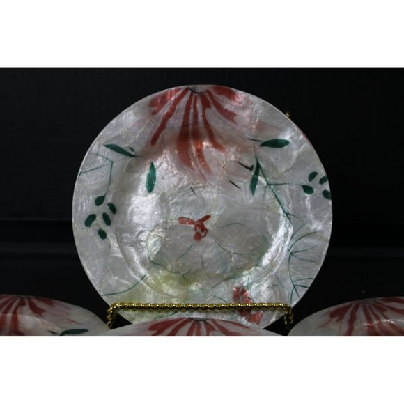 Set of 6 Capiz Serveware Floral Plates From Philippines - Picture 2 of 15